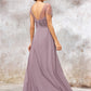 V Neck Long/Floor-Length Chiffon A-line/Princess Bridesmaid Dresses With Pleated Beading Elle DLP0025416