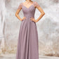 V Neck Long/Floor-Length Chiffon A-line/Princess Bridesmaid Dresses With Pleated Beading Elle DLP0025416