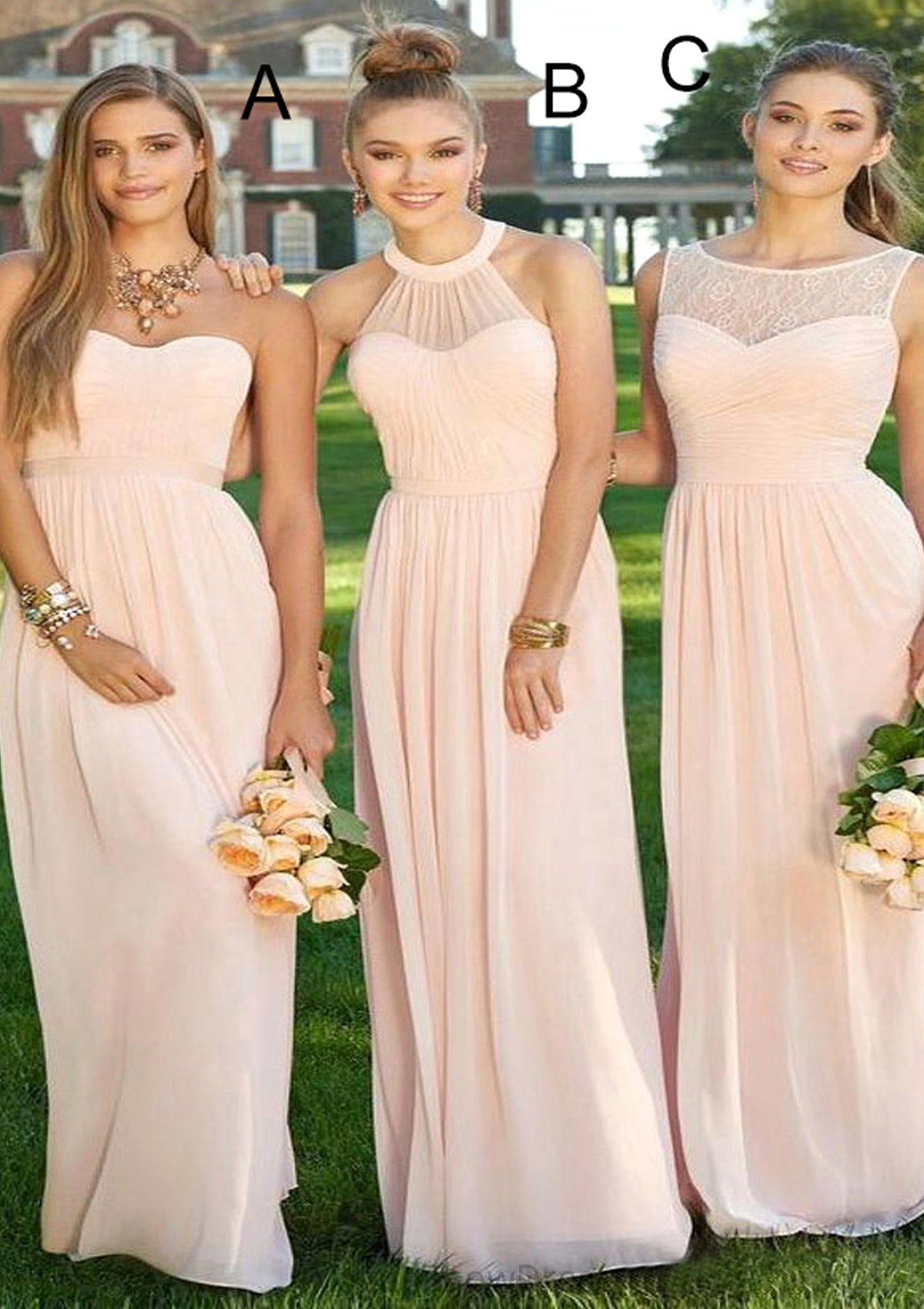 Sweetheart Sleeveless Long/Floor-Length A-Line/Princess Chiffon Bridesmaid Dresses Joanna DLP0025418