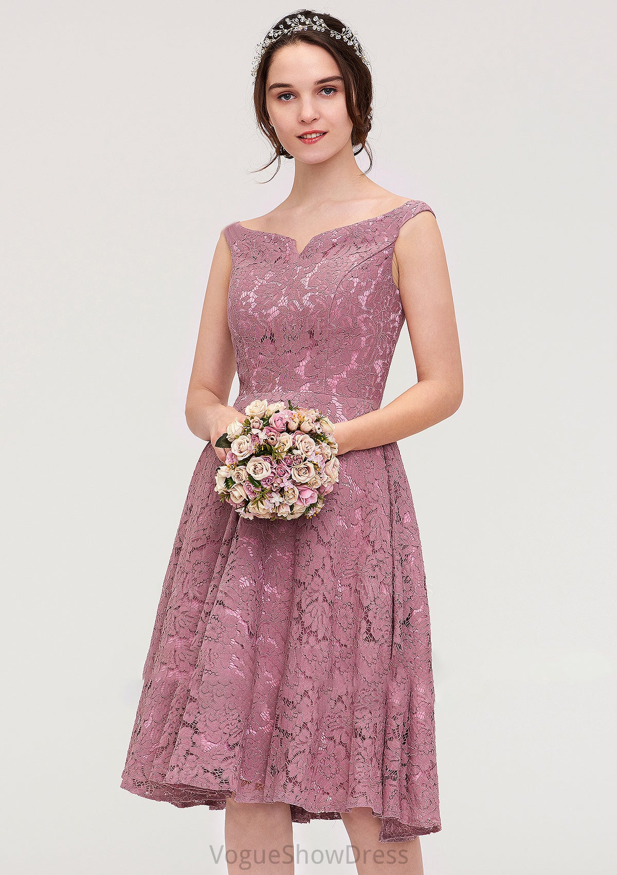 Sweetheart Sleeveless A-line/Princess Lace Knee-Length Bridesmaid Dresses Georgia DLP0025421