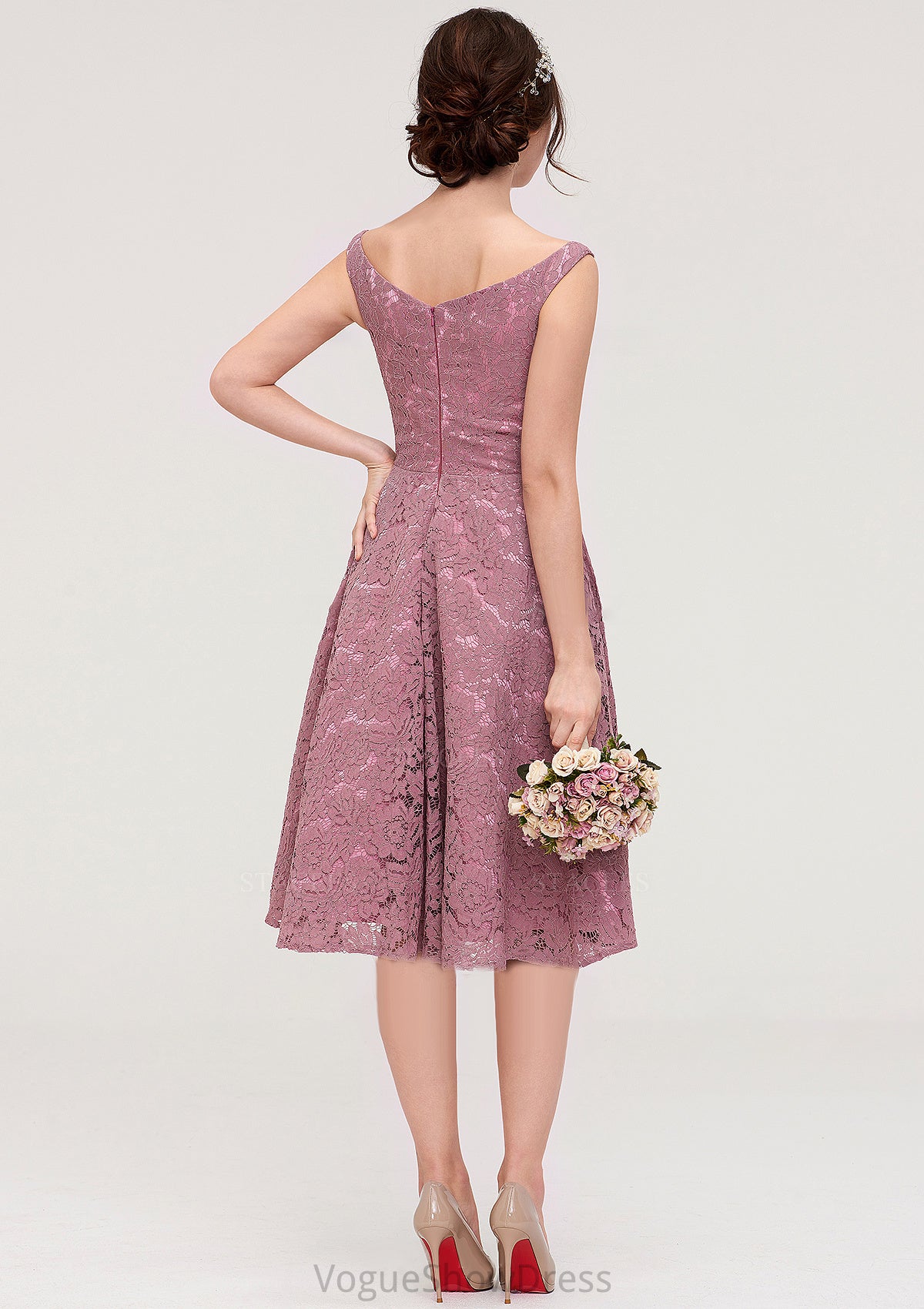 Sweetheart Sleeveless A-line/Princess Lace Knee-Length Bridesmaid Dresses Georgia DLP0025421