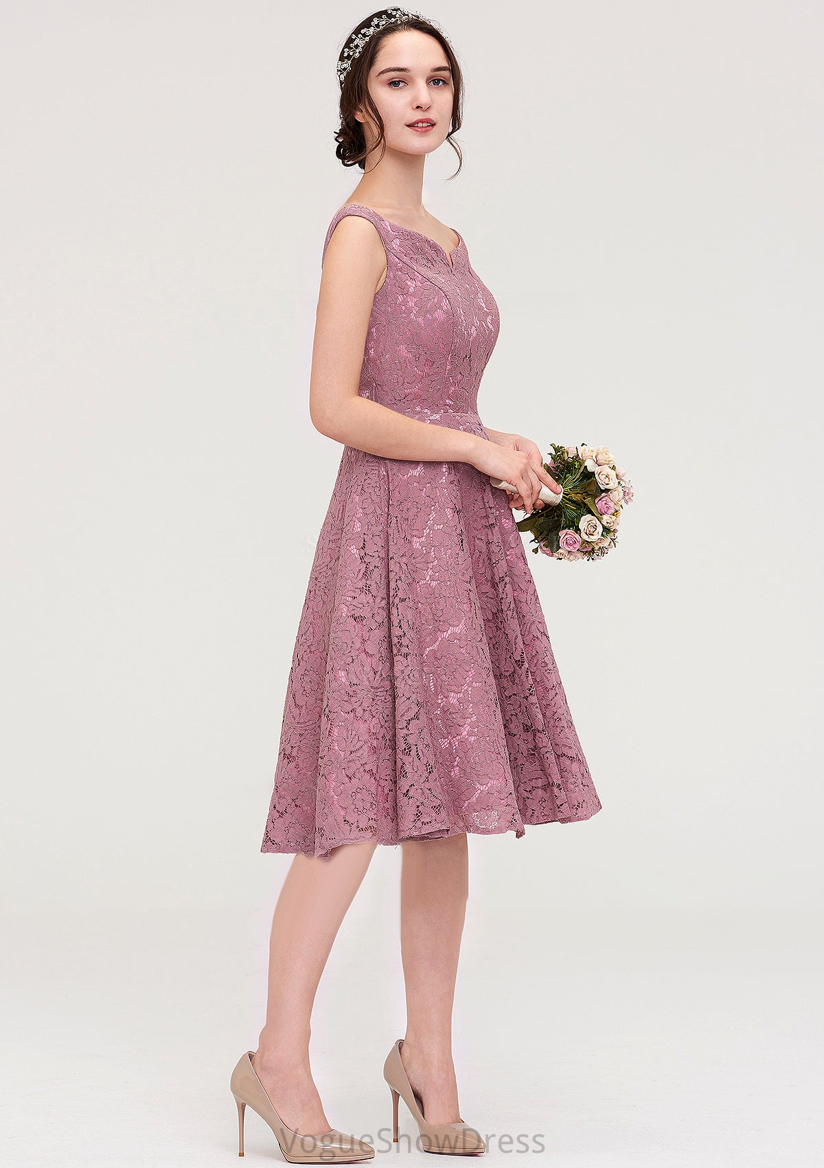 Sweetheart Sleeveless A-line/Princess Lace Knee-Length Bridesmaid Dresses Georgia DLP0025421