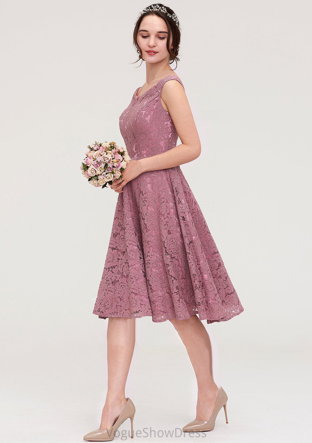 Sweetheart Sleeveless A-line/Princess Lace Knee-Length Bridesmaid Dresses Georgia DLP0025421