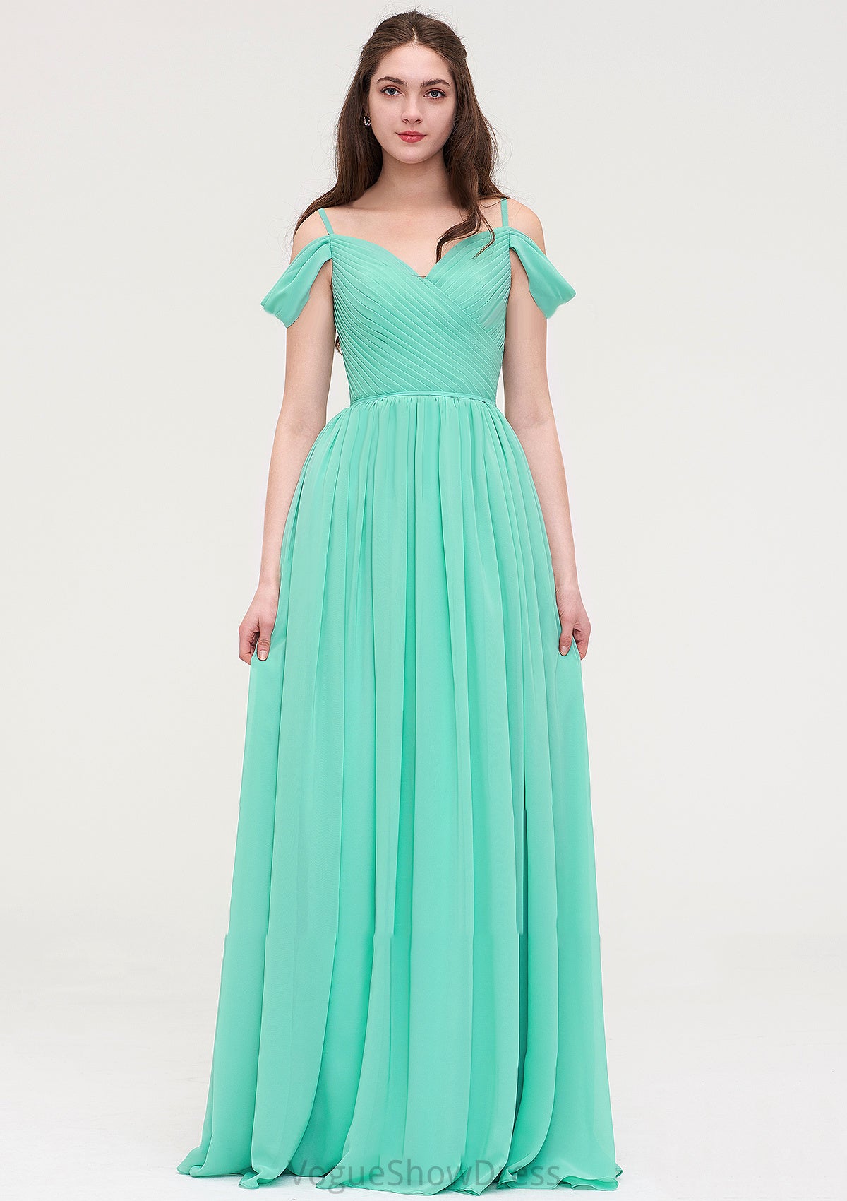 Sweetheart Sleeveless Long/Floor-Length Chiffon A-line/Princess Bridesmaid Dresses With Pleated Lucinda DLP0025422