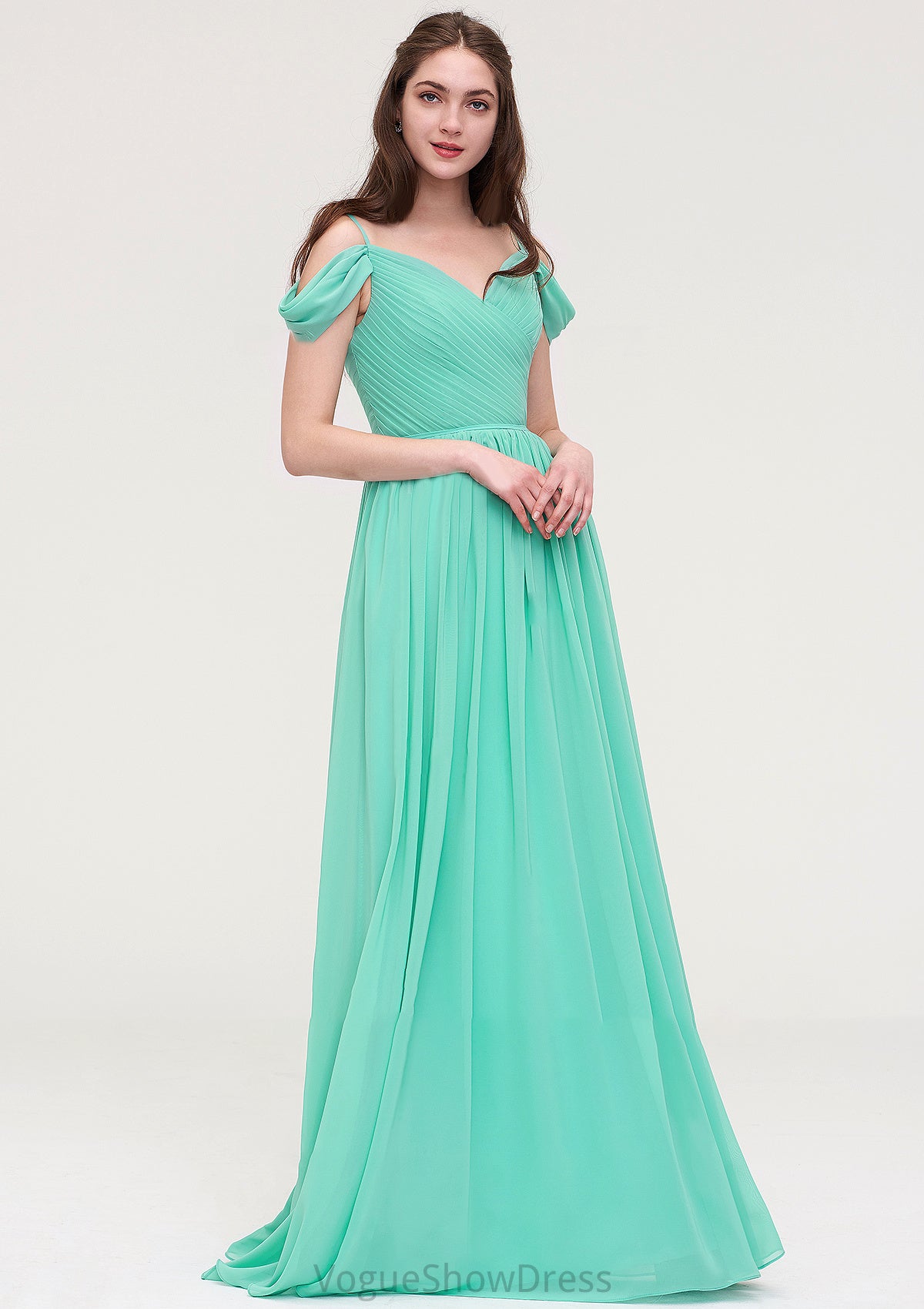 Sweetheart Sleeveless Long/Floor-Length Chiffon A-line/Princess Bridesmaid Dresses With Pleated Lucinda DLP0025422