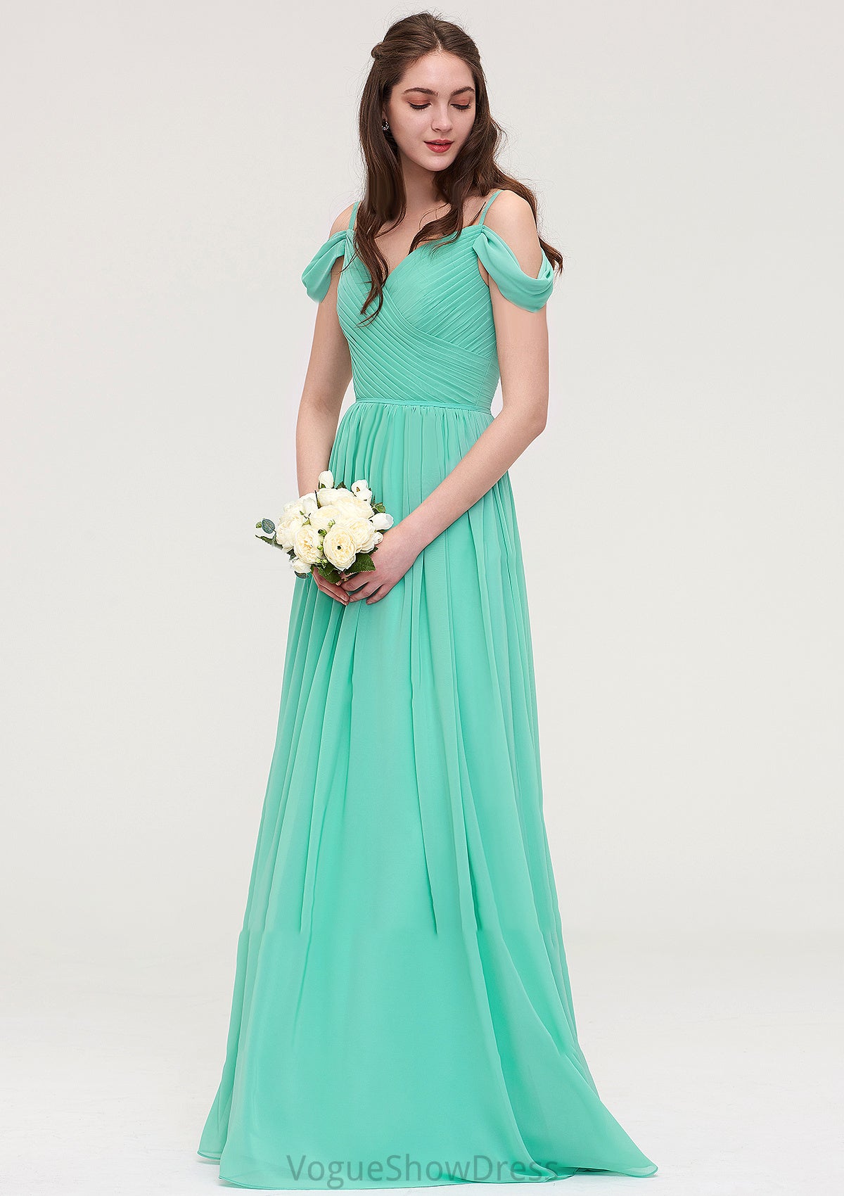 Sweetheart Sleeveless Long/Floor-Length Chiffon A-line/Princess Bridesmaid Dresses With Pleated Lucinda DLP0025422