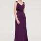 Sleeveless V Neck Long/Floor-Length Sheath/Column Chiffon Bridesmaid Dresses With Sashes Beading Pleated Emely DLP0025432