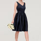 V Neck Sleeveless A-line/Princess Knee-Length Satin Bridesmaid Dresses With Pleated Reese DLP0025433