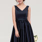 V Neck Sleeveless A-line/Princess Knee-Length Satin Bridesmaid Dresses With Pleated Reese DLP0025433