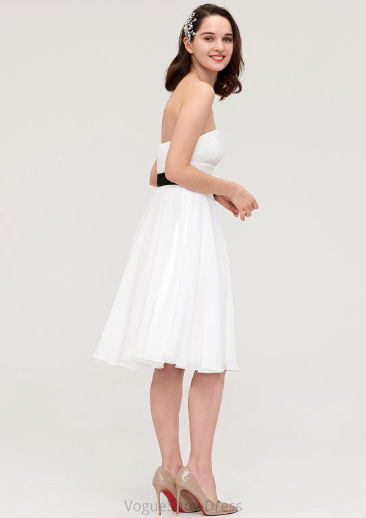 Strapless Sleeveless Knee-Length Chiffon A-line/Princess Bridesmaid Dresses With Pleated Sashes Leilani DLP0025436