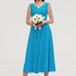 Sleeveless V Neck Tea-Length Chiffon A-line/Princess Bridesmaid Dresseses With Pleated Genesis DLP0025448