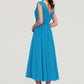 Sleeveless V Neck Tea-Length Chiffon A-line/Princess Bridesmaid Dresseses With Pleated Genesis DLP0025448