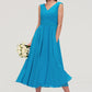 Sleeveless V Neck Tea-Length Chiffon A-line/Princess Bridesmaid Dresseses With Pleated Genesis DLP0025448