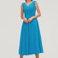 Sleeveless V Neck Tea-Length Chiffon A-line/Princess Bridesmaid Dresseses With Pleated Genesis DLP0025448