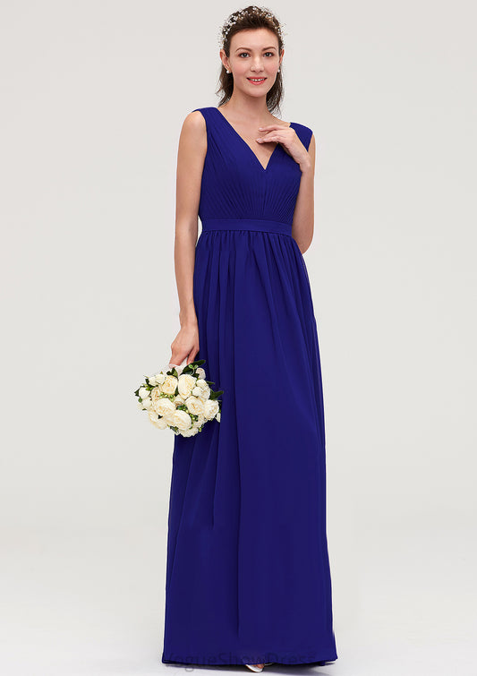 Sleeveless V Neck Chiffon A-line/Princess Long/Floor-Length Bridesmaid Dresseses With Pleated Jazmine DLP0025459