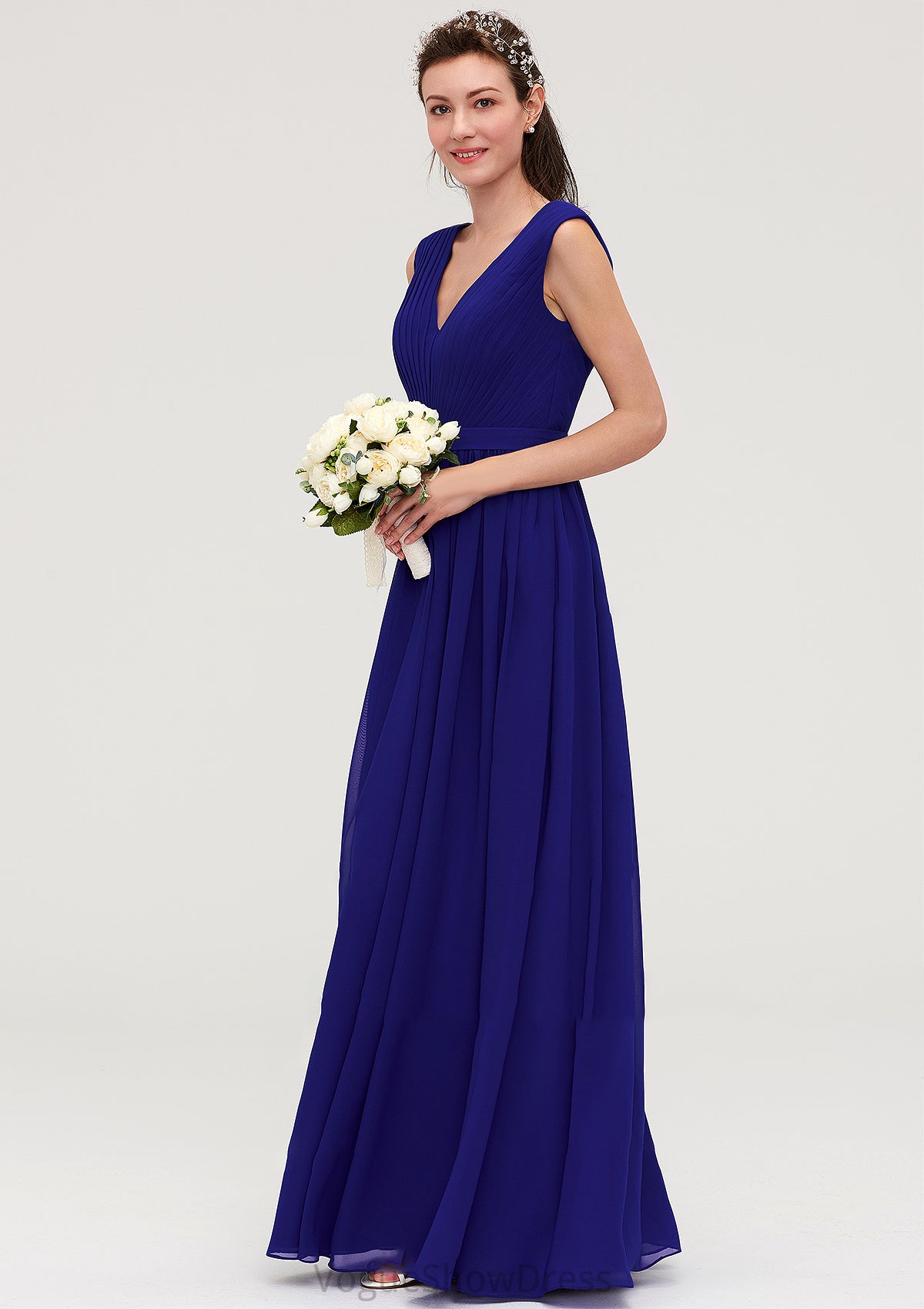 Sleeveless V Neck Chiffon A-line/Princess Long/Floor-Length Bridesmaid Dresseses With Pleated Jazmine DLP0025459