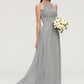 Sleeveless Scoop Neck Chiffon A-line/Princess Long/Floor-Length Bridesmaid Dresseses With Pleated Lace Saige DLP0025460