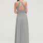 Sleeveless Scoop Neck Chiffon A-line/Princess Long/Floor-Length Bridesmaid Dresseses With Pleated Lace Saige DLP0025460