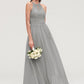 Sleeveless Scoop Neck Chiffon A-line/Princess Long/Floor-Length Bridesmaid Dresseses With Pleated Lace Saige DLP0025460