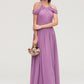 Scoop Neck Sleeveless Chiffon A-line/Princess Long/Floor-Length Bridesmaid Dresseses With Pleated Liberty DLP0025461