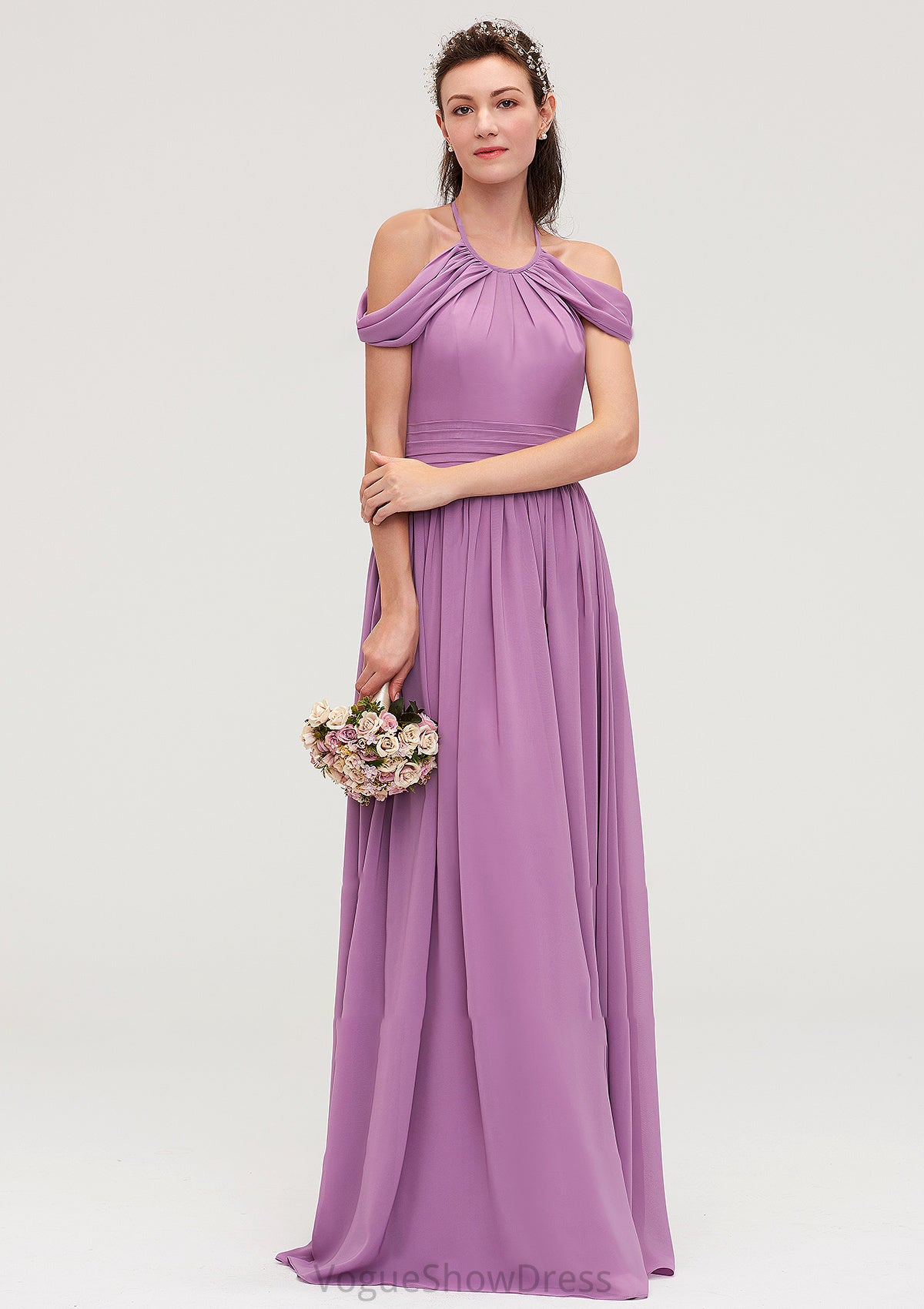 Scoop Neck Sleeveless Chiffon A-line/Princess Long/Floor-Length Bridesmaid Dresseses With Pleated Liberty DLP0025461