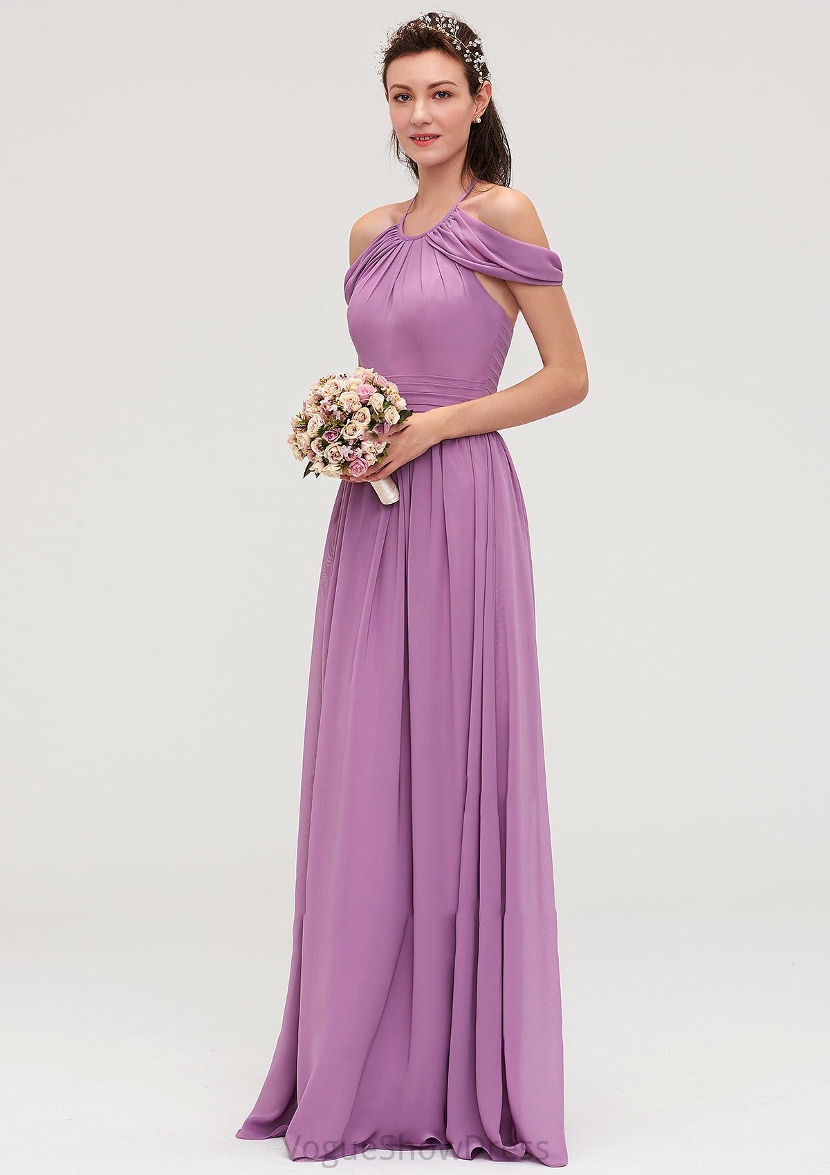 Scoop Neck Sleeveless Chiffon A-line/Princess Long/Floor-Length Bridesmaid Dresseses With Pleated Liberty DLP0025461