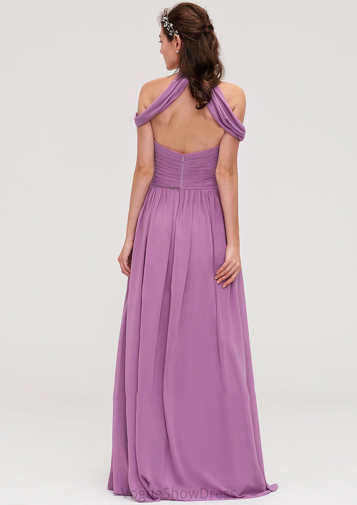 Scoop Neck Sleeveless Chiffon A-line/Princess Long/Floor-Length Bridesmaid Dresseses With Pleated Liberty DLP0025461