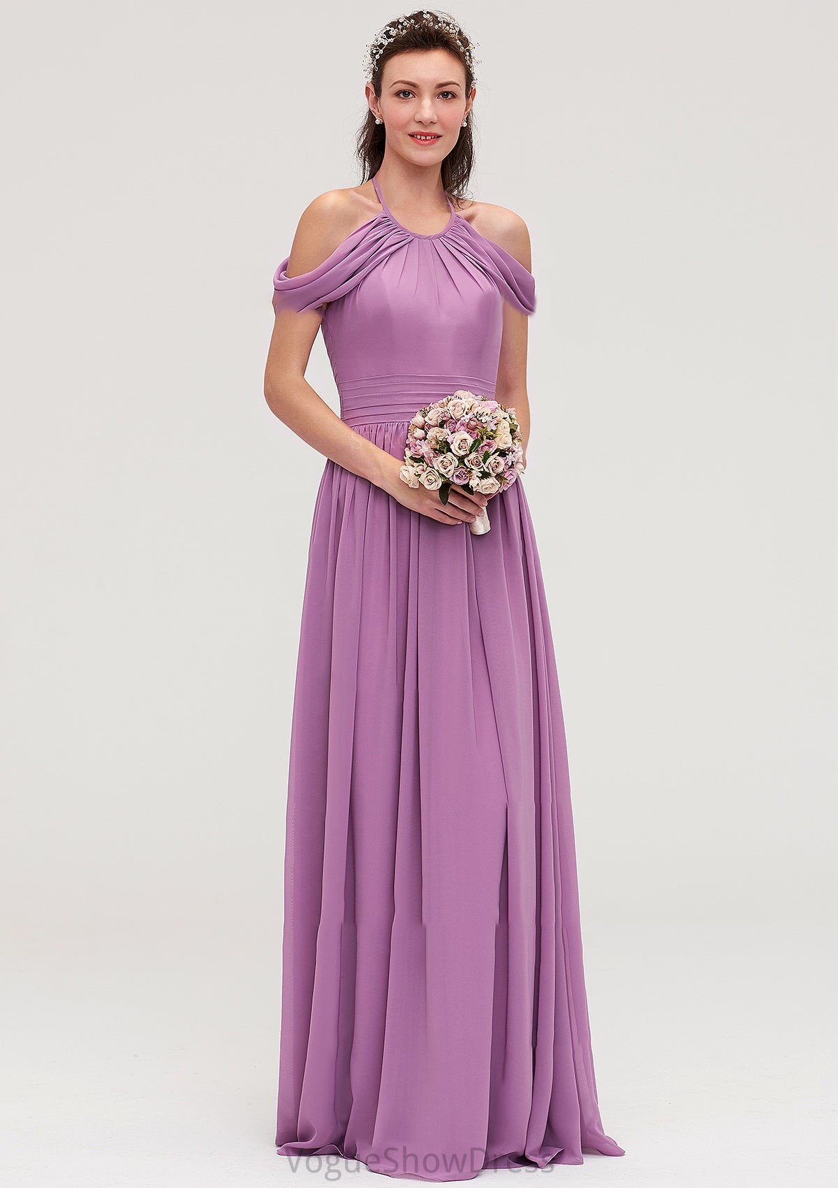 Scoop Neck Sleeveless Chiffon A-line/Princess Long/Floor-Length Bridesmaid Dresseses With Pleated Liberty DLP0025461