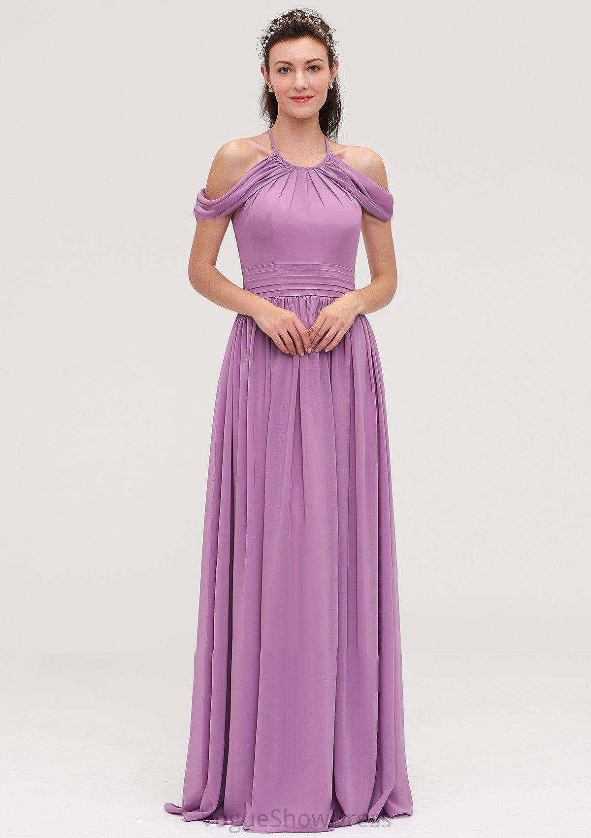 Scoop Neck Sleeveless Chiffon A-line/Princess Long/Floor-Length Bridesmaid Dresseses With Pleated Liberty DLP0025461