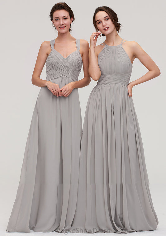 Halter Sleeveless A-line/Princess Long/Floor-Length Chiffon Bridesmaid Dresses With Pleated Layla DLP0025462