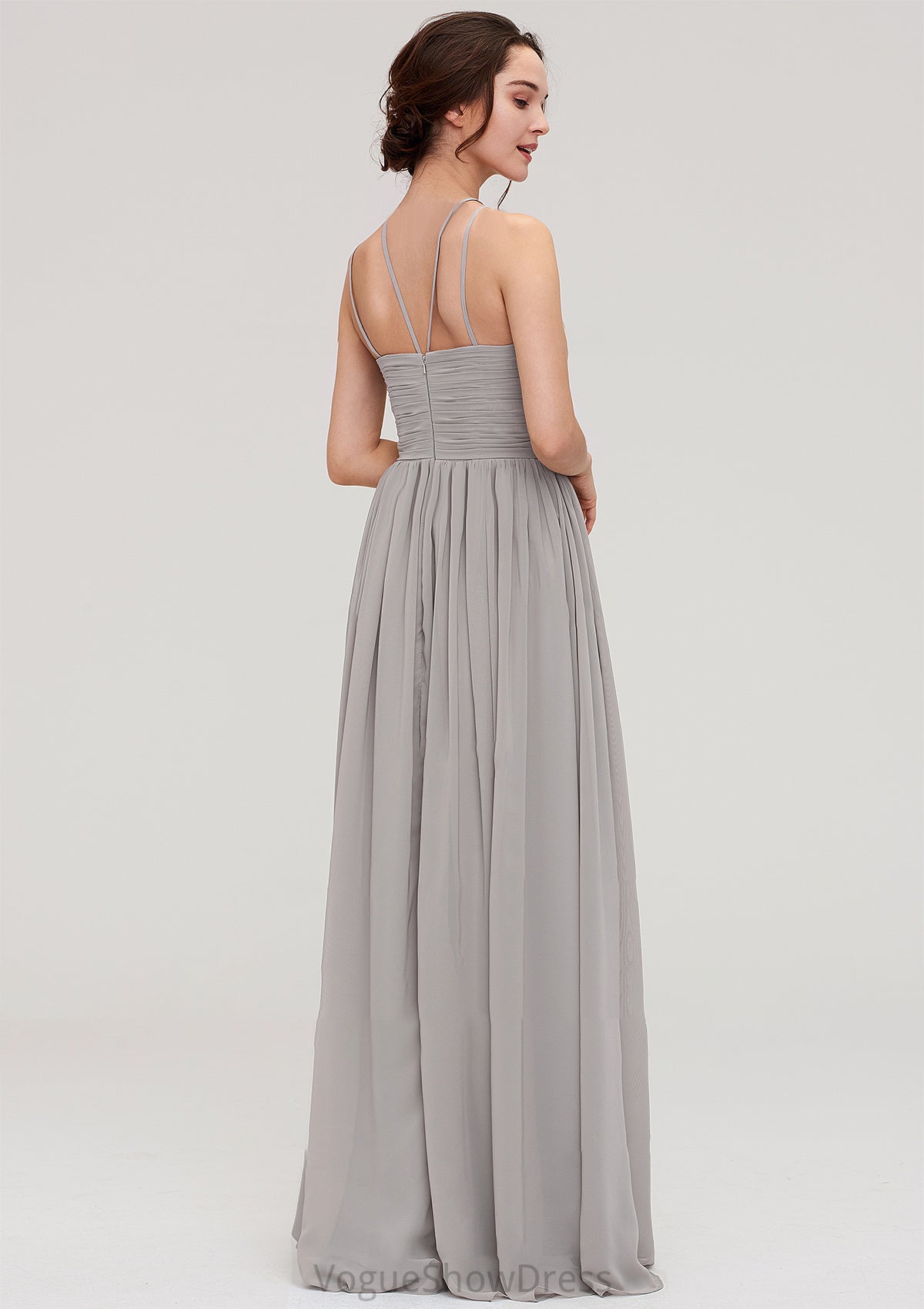 Halter Sleeveless A-line/Princess Long/Floor-Length Chiffon Bridesmaid Dresses With Pleated Layla DLP0025462