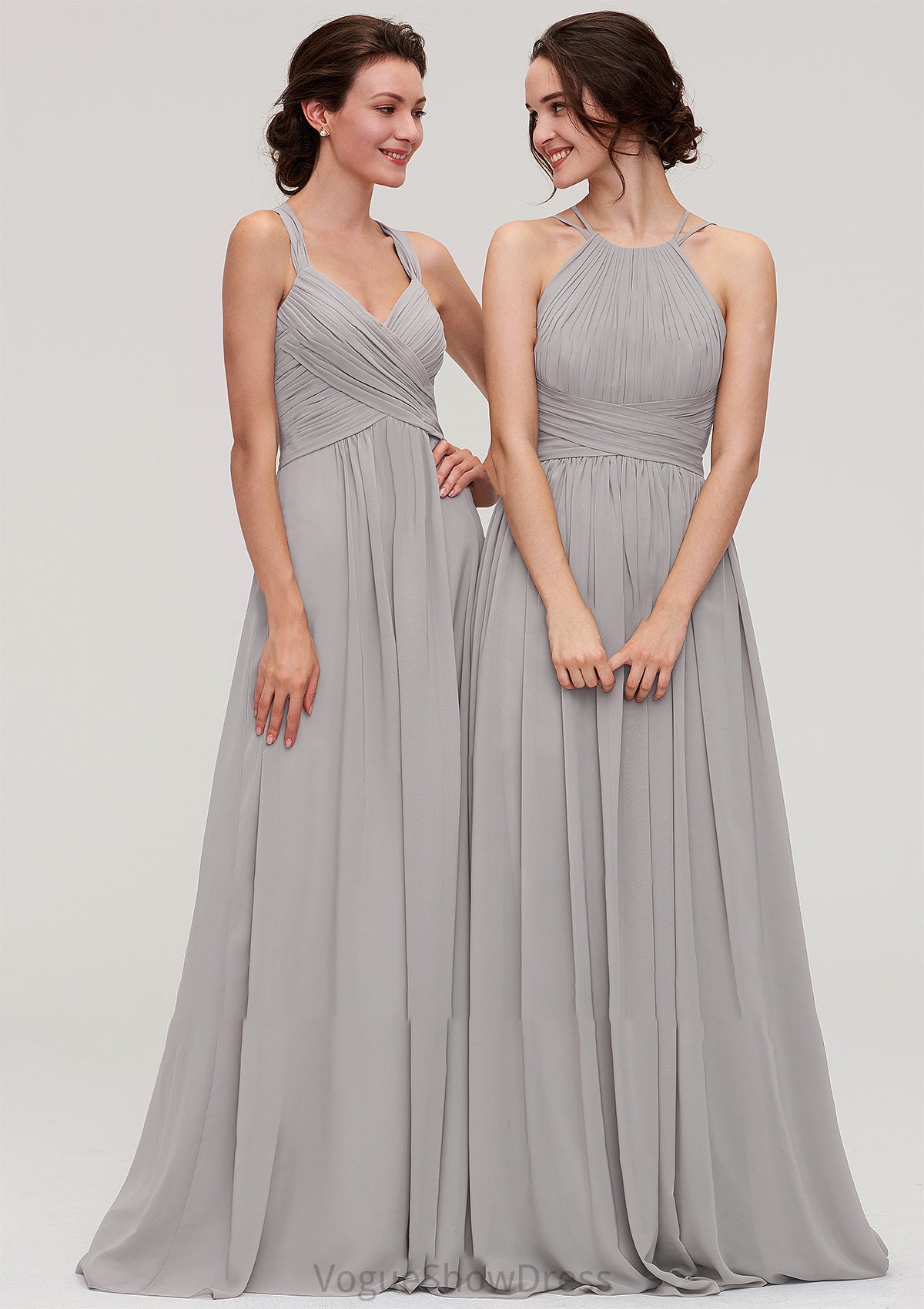 Halter Sleeveless A-line/Princess Long/Floor-Length Chiffon Bridesmaid Dresses With Pleated Layla DLP0025462