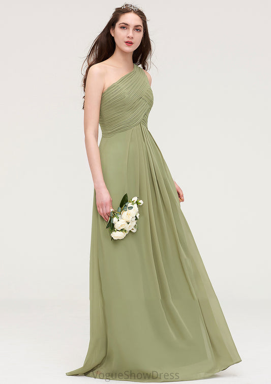 Sleeveless One-Shoulder Long/Floor-Length Chiffon A-line/Princess Bridesmaid Dresses With Pleated Addyson DLP0025463