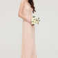 Bateau Sleeveless Long/Floor-Length Chiffon A-line/Princess Bridesmaid Dresses With Lace Pleated Tamia DLP0025464