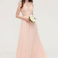 Bateau Sleeveless Long/Floor-Length Chiffon A-line/Princess Bridesmaid Dresses With Lace Pleated Tamia DLP0025464