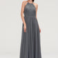 Sleeveless Halter Chiffon A-line/Princess Long/Floor-Length Bridesmaid Dresseses With Pleated Jaylen DLP0025466