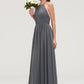 Sleeveless Halter Chiffon A-line/Princess Long/Floor-Length Bridesmaid Dresseses With Pleated Jaylen DLP0025466