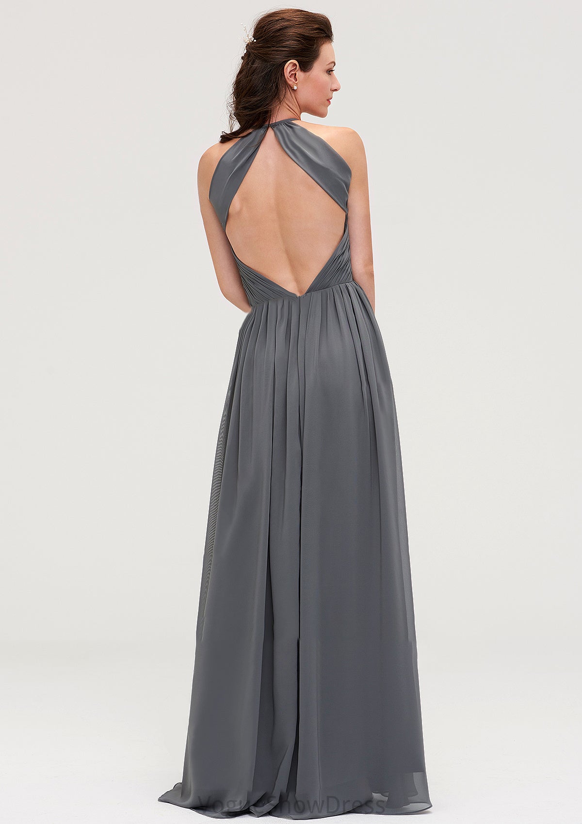 Sleeveless Halter Chiffon A-line/Princess Long/Floor-Length Bridesmaid Dresseses With Pleated Jaylen DLP0025466