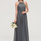 Sleeveless Halter Chiffon A-line/Princess Long/Floor-Length Bridesmaid Dresseses With Pleated Jaylen DLP0025466