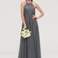 Sleeveless Halter Chiffon A-line/Princess Long/Floor-Length Bridesmaid Dresseses With Pleated Jaylen DLP0025466