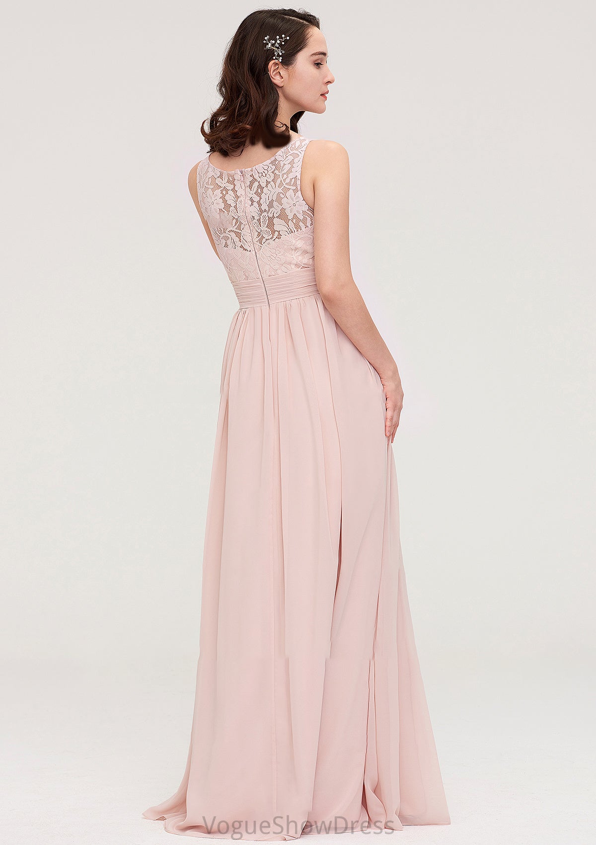 Sleeveless V Neck Long/Floor-Length Chiffon A-line/Princess Bridesmaid Dresses With Pleated Appliqued Muriel DLP0025467