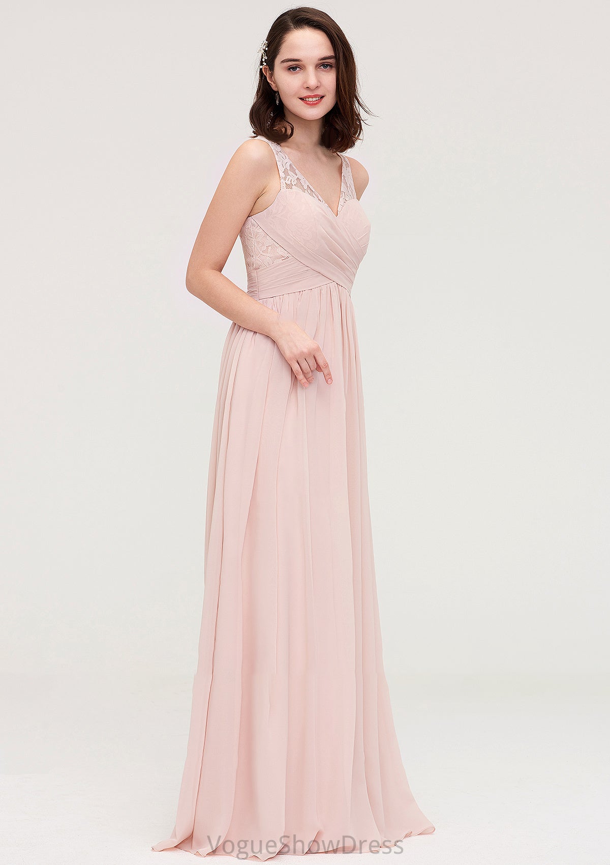 Sleeveless V Neck Long/Floor-Length Chiffon A-line/Princess Bridesmaid Dresses With Pleated Appliqued Muriel DLP0025467