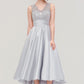 Sleeveless V Neck Asymmetrical Satin A-line/Princess Bridesmaid Dresses With Pleated Lace Destiney DLP0025468