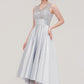 Sleeveless V Neck Asymmetrical Satin A-line/Princess Bridesmaid Dresses With Pleated Lace Destiney DLP0025468