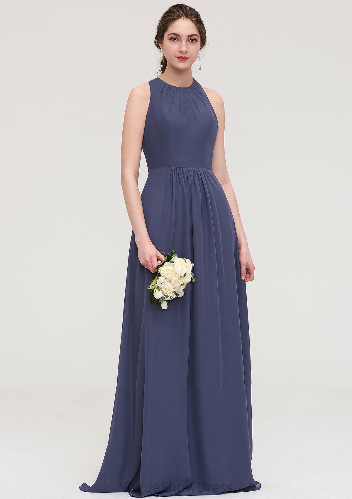 Sleeveless Scoop Neck ong/Floor-Length Chiffon A-line/Princess LStormy Bridesmaid Dresses With Pleated Mya DLP0025470