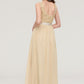 Bateau Sleeveless A-line/Princess Chiffon Long/Floor-Length Bridesmaid Dresses With Sashes Lace Sofia DLP0025472