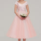 Sweetheart Short Sleeve Tea-Length Tulle A-line/Princess Bridesmaid Dresses With Waistband Beading Pleated Lindsey DLP0025473