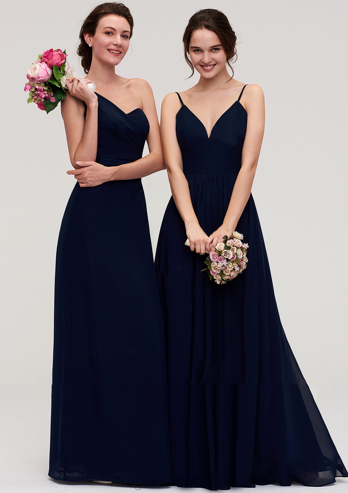 Sleeveless One-Shoulder A-line/Princess Chiffon Long/Floor-Length Bridesmaid Dresses With Pleated Hope DLP0025475