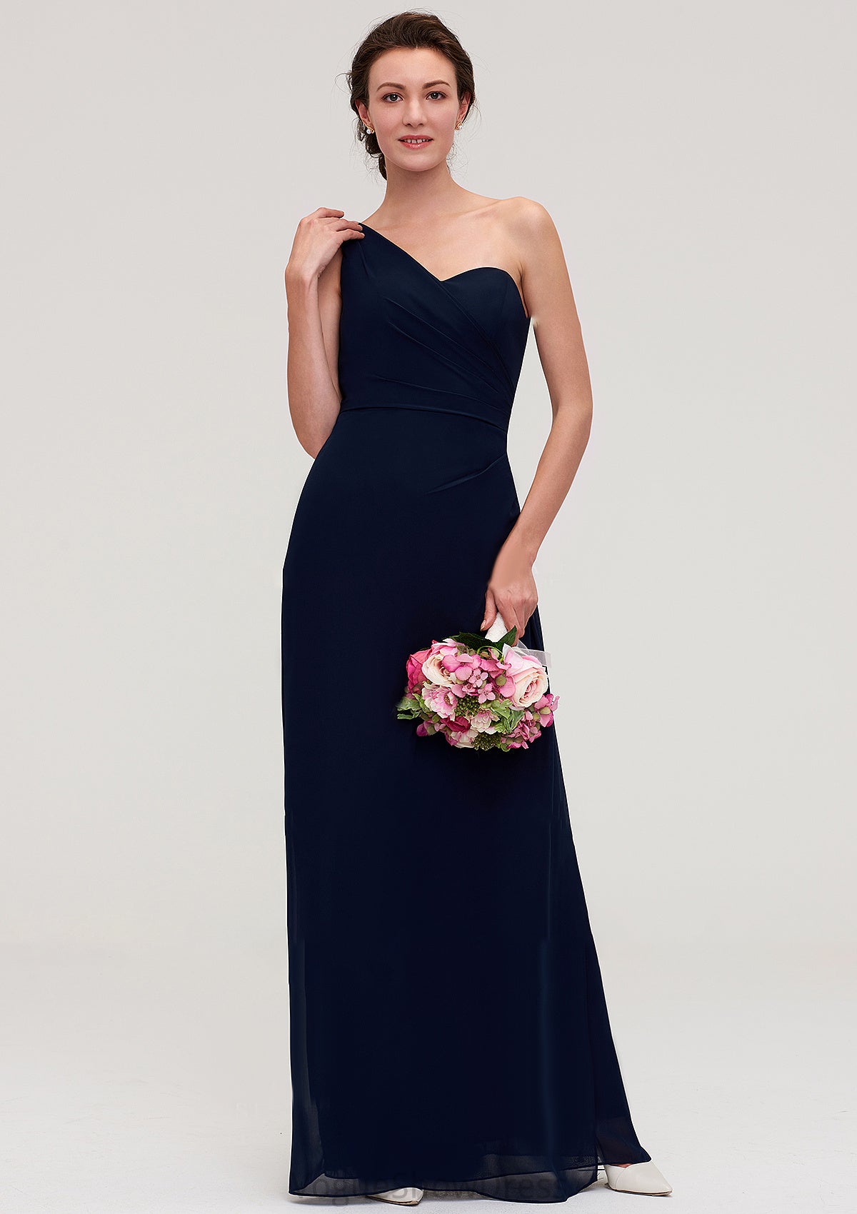 Sleeveless One-Shoulder A-line/Princess Chiffon Long/Floor-Length Bridesmaid Dresses With Pleated Hope DLP0025475