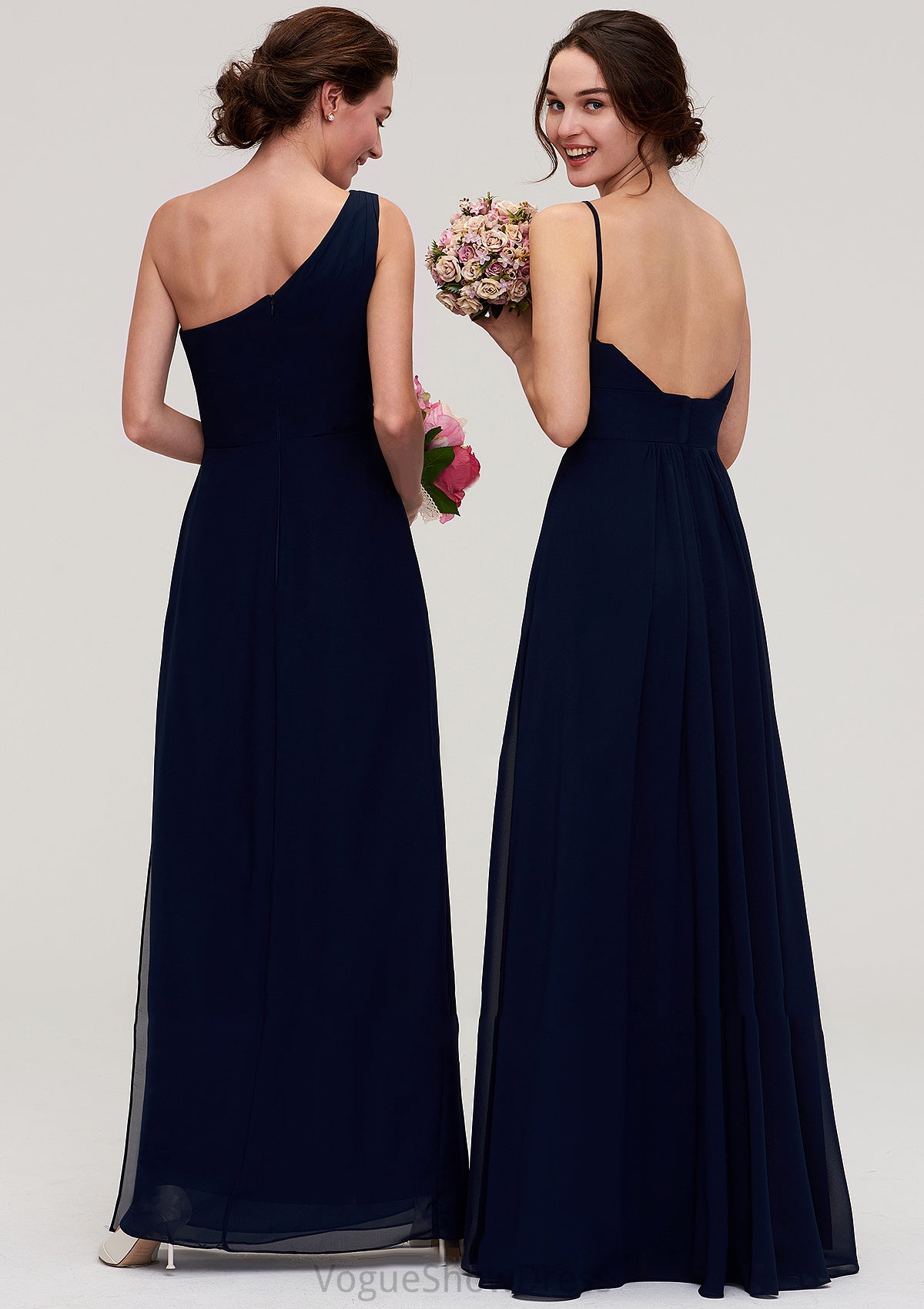 Sleeveless One-Shoulder A-line/Princess Chiffon Long/Floor-Length Bridesmaid Dresses With Pleated Hope DLP0025475